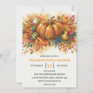 Invitation Dîner de Thanksgiving Citrouille & Feuilles d'Auto