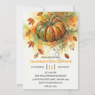 Invitation Dîner de Thanksgiving Citrouille & Feuilles d'Auto
