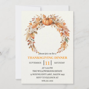 Invitation Dîner de Thanksgiving Citrouille & Feuilles d'Auto