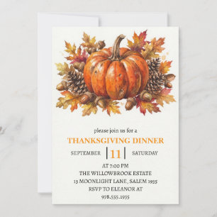 Invitation Dîner de Thanksgiving Citrouille & Feuilles d'Auto