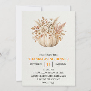 Invitation Dîner de Thanksgiving Citrouille & Feuilles d'Auto