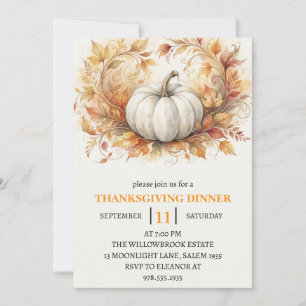Invitation Dîner de Thanksgiving Citrouille & Feuilles d'Auto