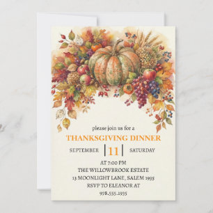 Invitation Dîner de Thanksgiving Citrouille & Feuilles d'Auto