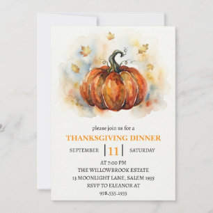 Invitation Dîner de Thanksgiving Citrouille & Feuilles d'Auto
