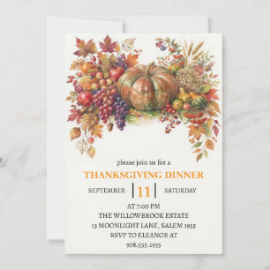 Invitation Dîner de Thanksgiving Citrouille & Feuilles d'Auto