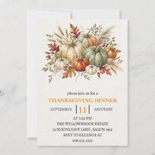 Invitation Dîner de Thanksgiving Citrouille & Feuilles d'Auto