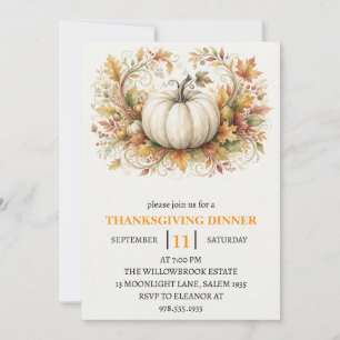 Invitation Dîner de Thanksgiving Citrouille & Feuilles d'Auto