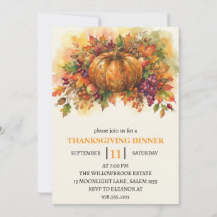 Invitation Dîner de Thanksgiving Citrouille & Feuilles d'Auto