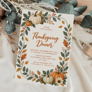 Invitation Dîner de Thanksgiving Citrouille & Feuilles d'Auto