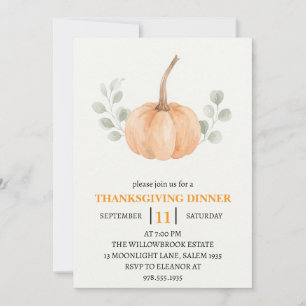 Invitation Dîner de Thanksgiving Citrouille & Feuilles d'Auto