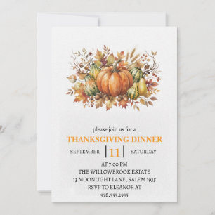 Invitation Dîner de Thanksgiving Citrouille & Feuilles d'Auto