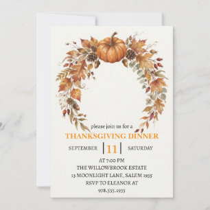 Invitation Dîner de Thanksgiving Citrouille & Feuilles d'Auto
