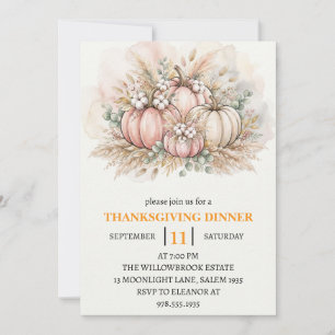 Invitation Dîner de Thanksgiving Citrouille & Feuilles d'Auto