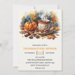 Invitation Dîner de Thanksgiving Citrouille & Feuilles d'Auto