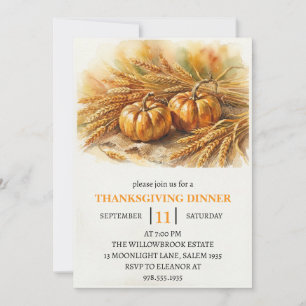 Invitation Dîner de Thanksgiving Citrouille & Feuilles d'Auto