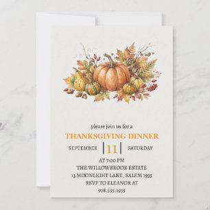 Invitation Dîner de Thanksgiving Citrouille & Feuilles d'Auto