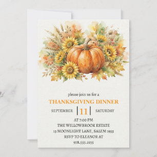 Invitation Dîner de Thanksgiving Citrouille & Feuilles d'Auto