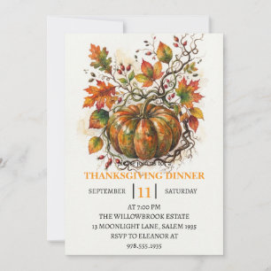 Invitation Dîner de Thanksgiving Citrouille & Feuilles d'Auto