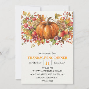 Invitation Dîner de Thanksgiving Citrouille & Feuilles d'Auto
