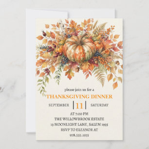 Invitation Dîner de Thanksgiving Citrouille & Feuilles d'Auto
