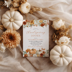 Invitation Dîner de Thanksgiving Citrouille Feuilles d'automn