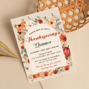 Invitation Dîner de Thanksgiving Citrouille Floral Bohème