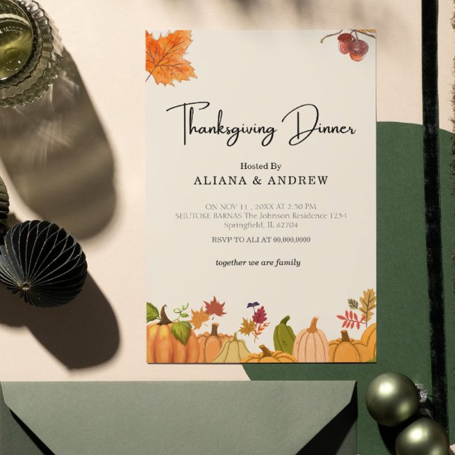 Invitation Dîner de Thanksgiving Citrouille Florale d'Automne (Créateur téléchargé)