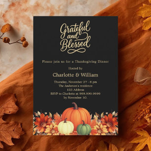 Invitation Dîner de Thanksgiving citrouille orange noir