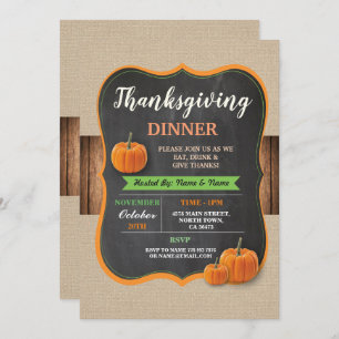 Invitation Dîner de Thanksgiving Citrouille Rustic Wood Invit