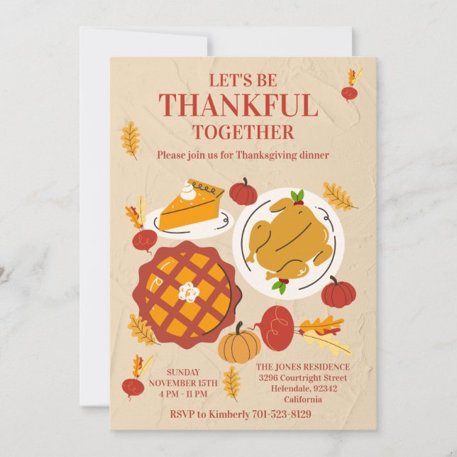 Invitation Dîner de Thanksgiving Citrouille Tarte Mignonne (Devant)