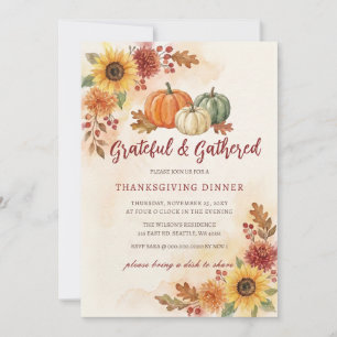 Invitation Dîner de Thanksgiving Citrouilles Florales Automne