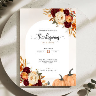 Invitation Dîner de Thanksgiving Citrouilles Florales d'Autom