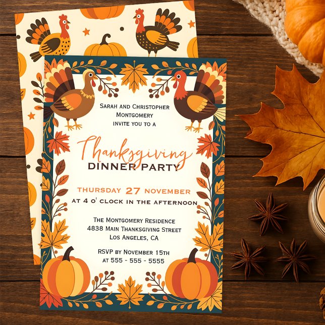 Invitation Dîner de Thanksgiving classique de la récolte d'au (Créateur téléchargé)