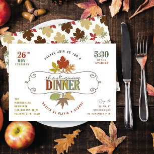 Invitation Dîner de Thanksgiving Couleurs Rustiques Feuilles