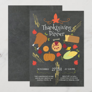 Invitation Dîner de Thanksgiving Cute Chalkboard