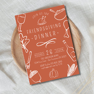 Invitation Dîner de Thanksgiving Cute Friendsgiving Citrouill