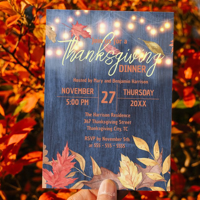 Invitation Dîner de Thanksgiving dans un cadre rustique en bo (Créateur téléchargé)