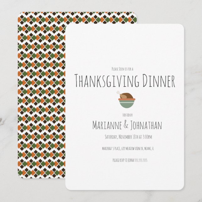 Invitation Dîner de Thanksgiving d'automne de dinde (Devant / Derrière)