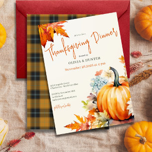 Invitation Dîner de Thanksgiving de citrouille florale d'auto