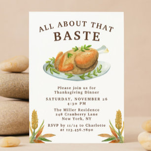 Invitation Dîner de Thanksgiving de dinde à l'aquarelle drôle