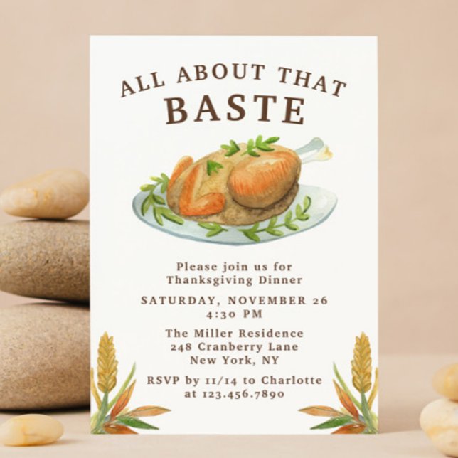 Invitation Dîner de Thanksgiving de dinde à l'aquarelle drôle (Créateur téléchargé)