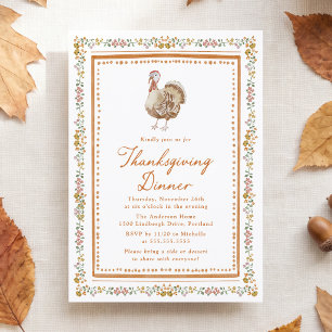 Invitation Dîner de Thanksgiving de dinde florale automnale v