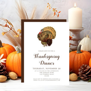 Invitation Dîner de Thanksgiving de dinde vintage