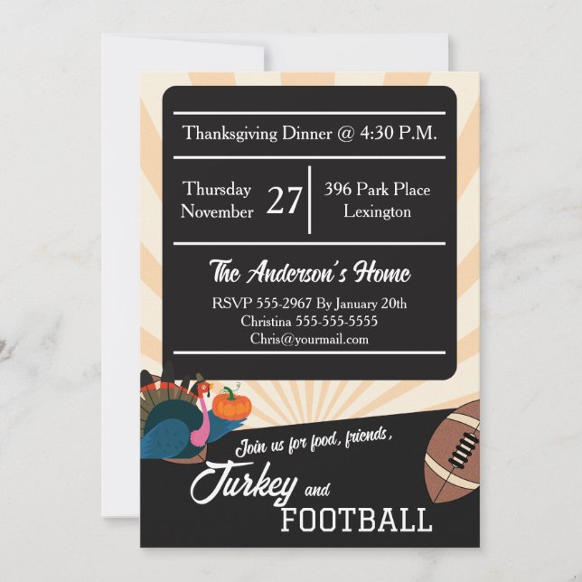 Invitation Dîner de Thanksgiving de football rétro (Devant)