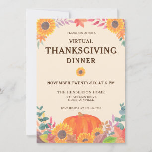 Invitation Dîner de Thanksgiving de tournesols citrouille vir