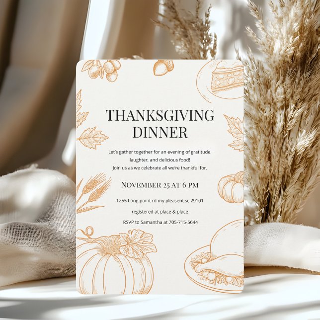 Invitation Dîner de Thanksgiving dessiné à la main dans un st (Créateur téléchargé)
