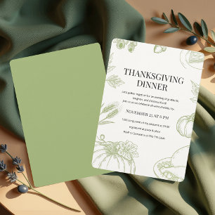 Invitation Dîner de Thanksgiving dessiné à la main en vert