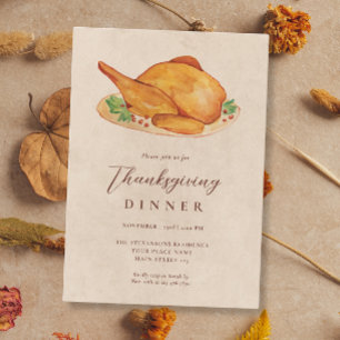 Invitation Dîner de Thanksgiving Dinde à l'aquarelle Automne 