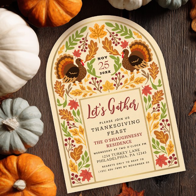 Invitation Dîner de Thanksgiving Dinde & Arche de feuilles d' (Créateur téléchargé)