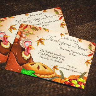 Invitation Dîner de Thanksgiving Dîner dinde Citrouille à tar